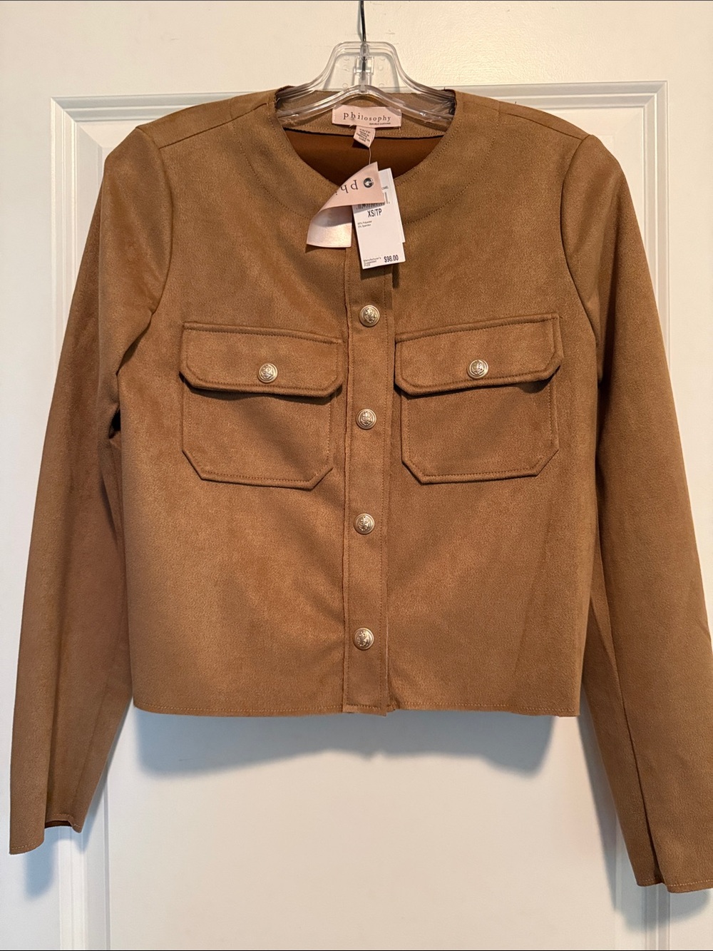 Philosophy Faux Suede Jacket Sz XS in Camel Brown NWT